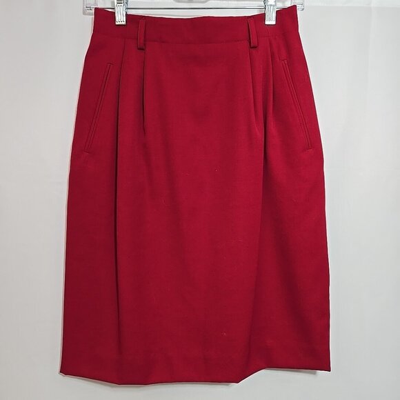 Vintage Talbots Pencil Skirt Womens Size 8 100% Wool Business Career Red Pockets - Picture 1 of 8